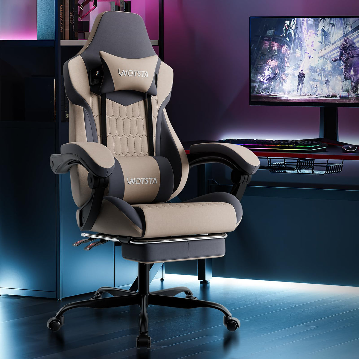 WOTSTA Gaming Chair, Ergonomic Gaming Chair with Footrest and Lumbar Support, Computer Chairs