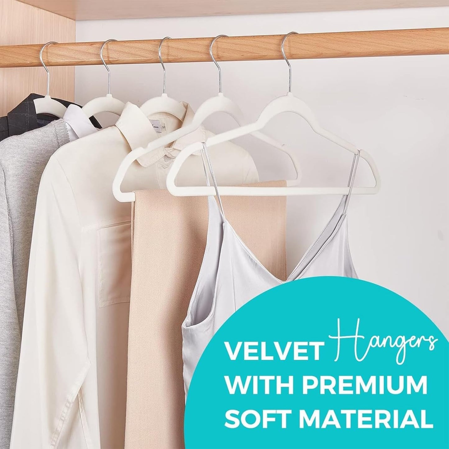 HOUSE DAY White Velvet Hangers 60 Pack, Non-Slip Coat hangers