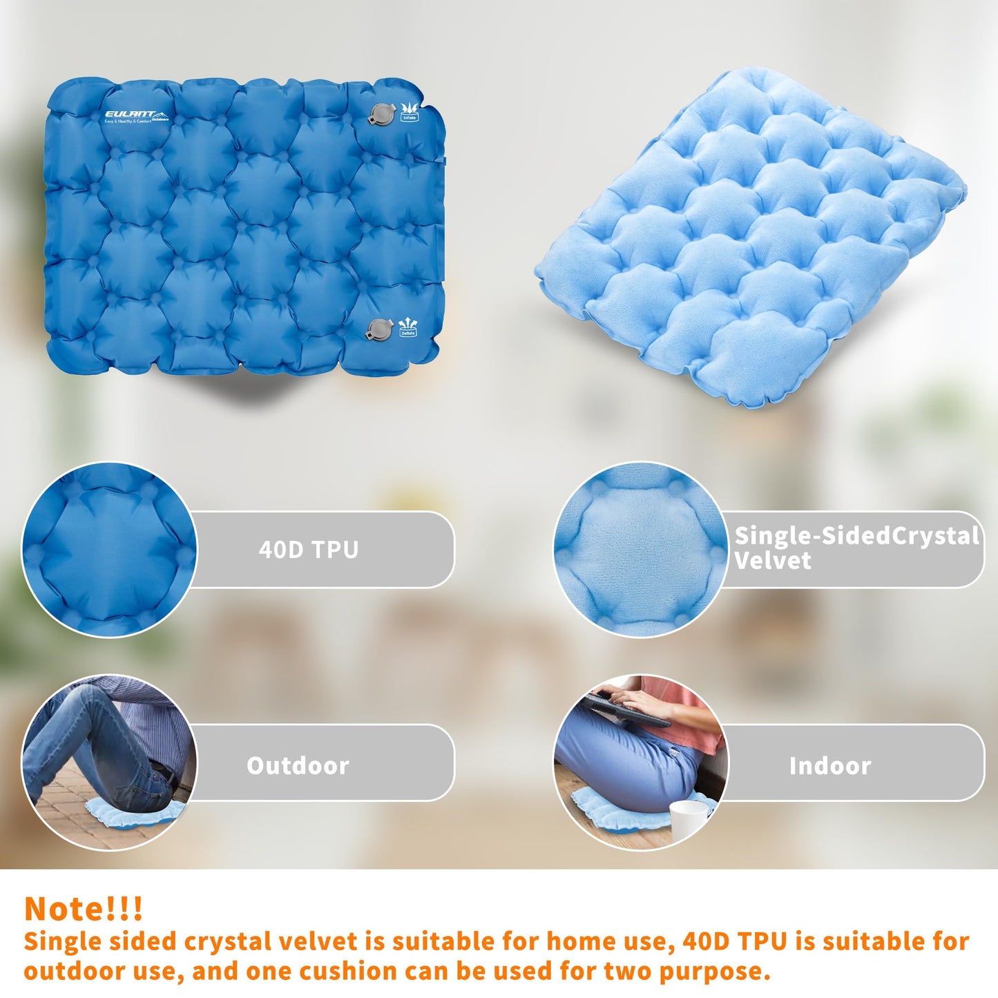 EULANT Velvet Inflatable Cushions to Sit On, Ultralight Flight Seat Cushion, Soft Seat Mat for Stadium Hiking Fishing Concerts Grandstands Lawn Home