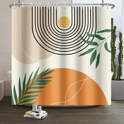 Xiaoterna Boho Sun Line Shower Curtain Rustic Boho Bathroom Curtain Modern Abstract Shower Curtain Green Leaves Sun Lace Lines Shower Curtain Machine