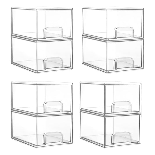 Vtopmart 8 Pack Clear Small Stackable Storage Drawers, Acrylic Bathroom Makeup Organiser, Plastic Storage Box For Vanity, Under Sink, Kitchen