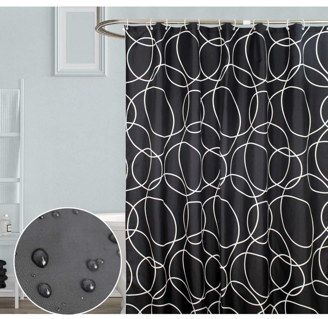 Tennove Shower Curtain 200 x 200cm Mildew Resistant Geometric Thick Polyester Fabric Black Bathroom Shower Curtain Waterproof Washable Bath Curtain