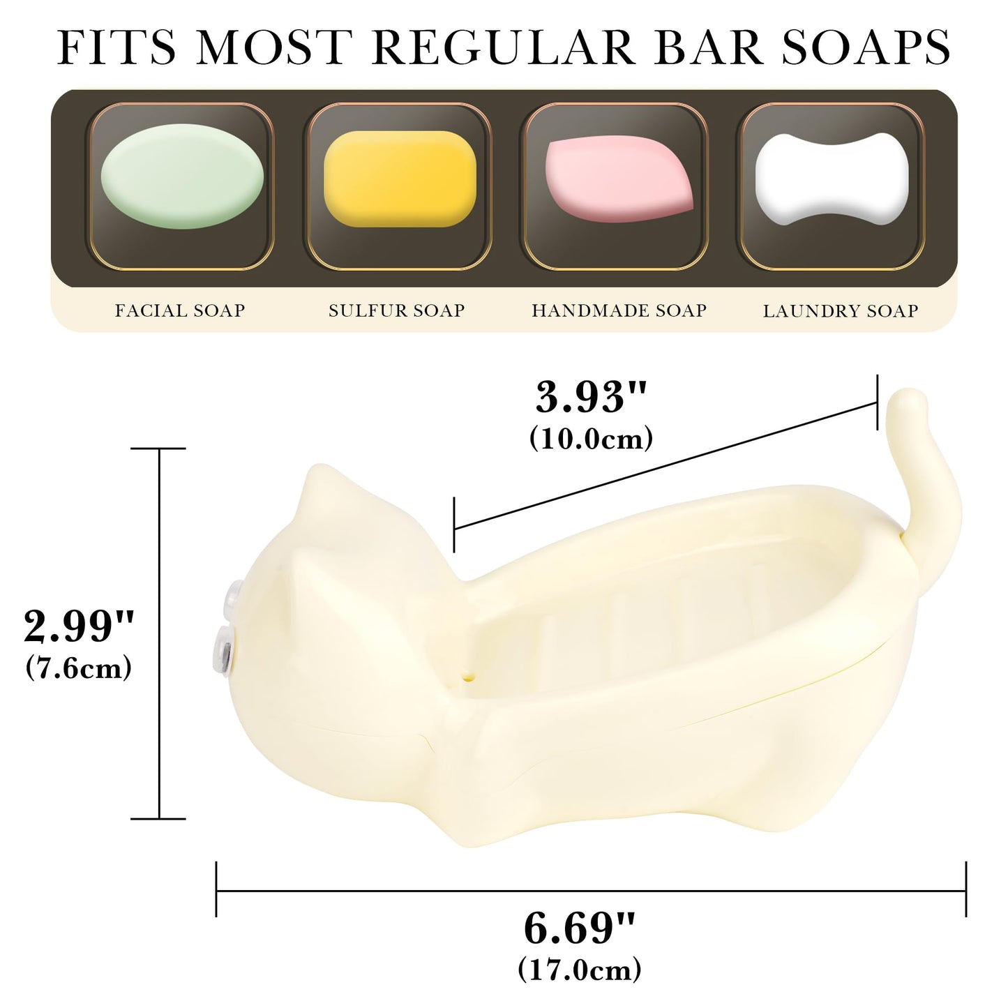 LUWOO Self Draining Soap Holder, Plastic Bar Soap Tray Container with Drainage Hole, Cute Soap Dish Soap Saver for Bathroom, Shower, Kitchen (Cream)