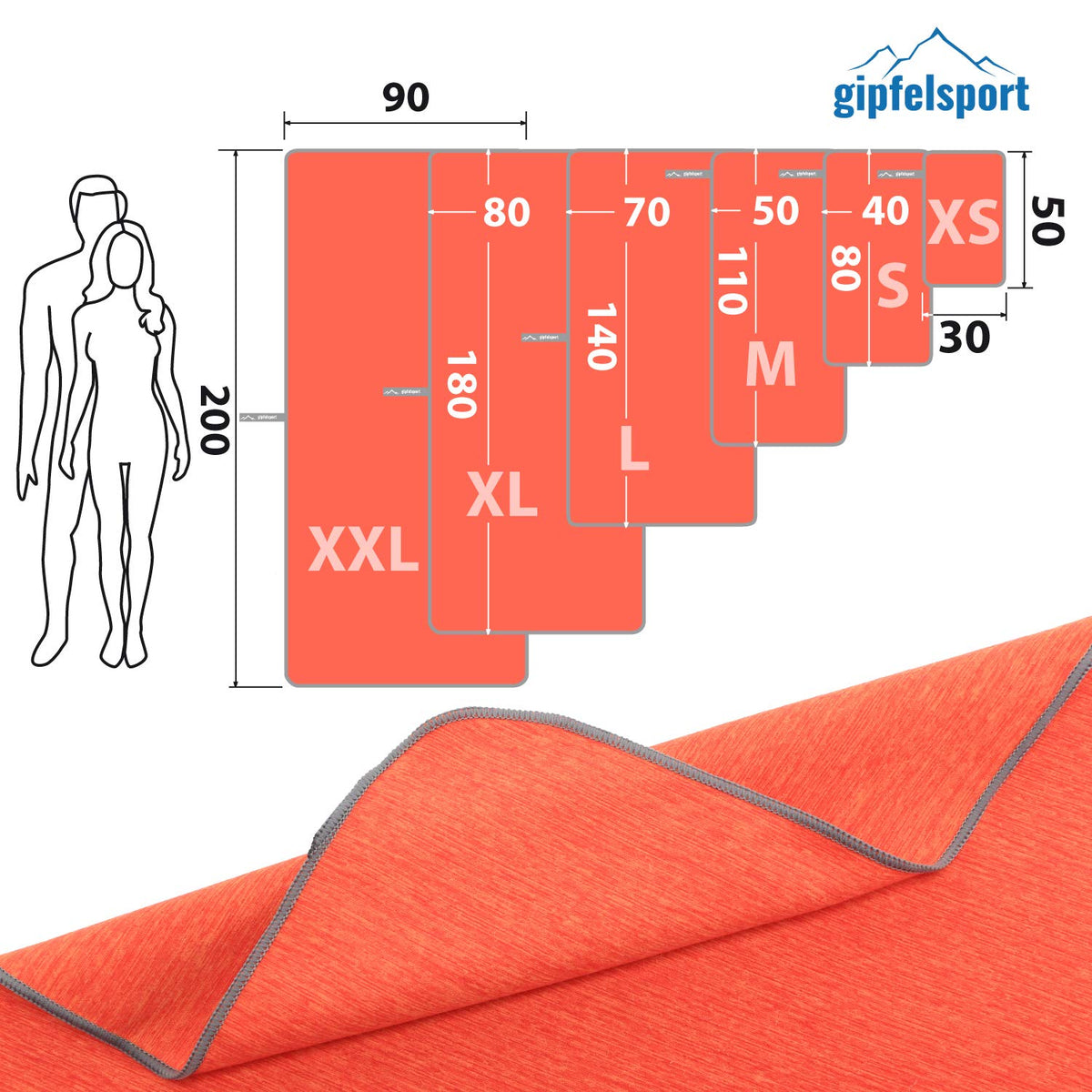 gipfelsport Microfibre Towel orange 1x S(80x40cm)