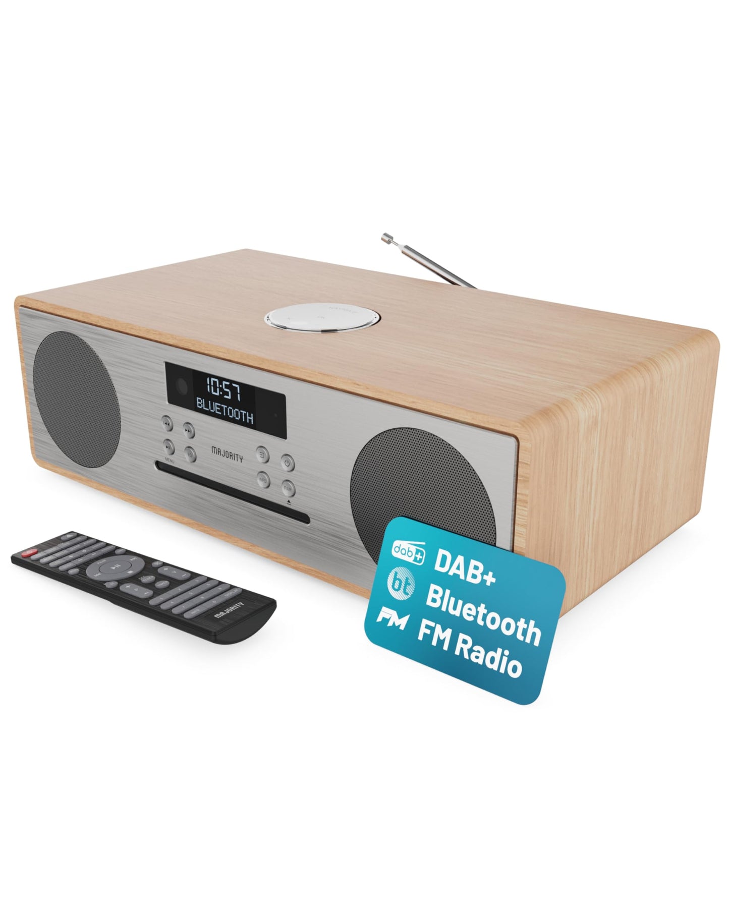 Dab + Radio & Cd Player | Compact Wooden Hi-Fi Music System | Bluetooth Digital Home Stereo | Fm, 20 Presets, Radio Alarm, & Remote Control | Aux &
