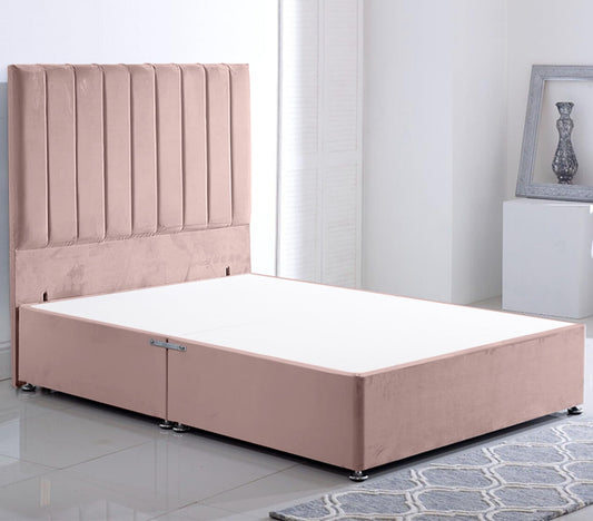 ComfoRest - Modern 4FT Stripe Small Double Divan Bed Frame, NO DRAWER - Bed Base Only - NO Mattress Included - Chic 54" Headboard Feature, Ready for