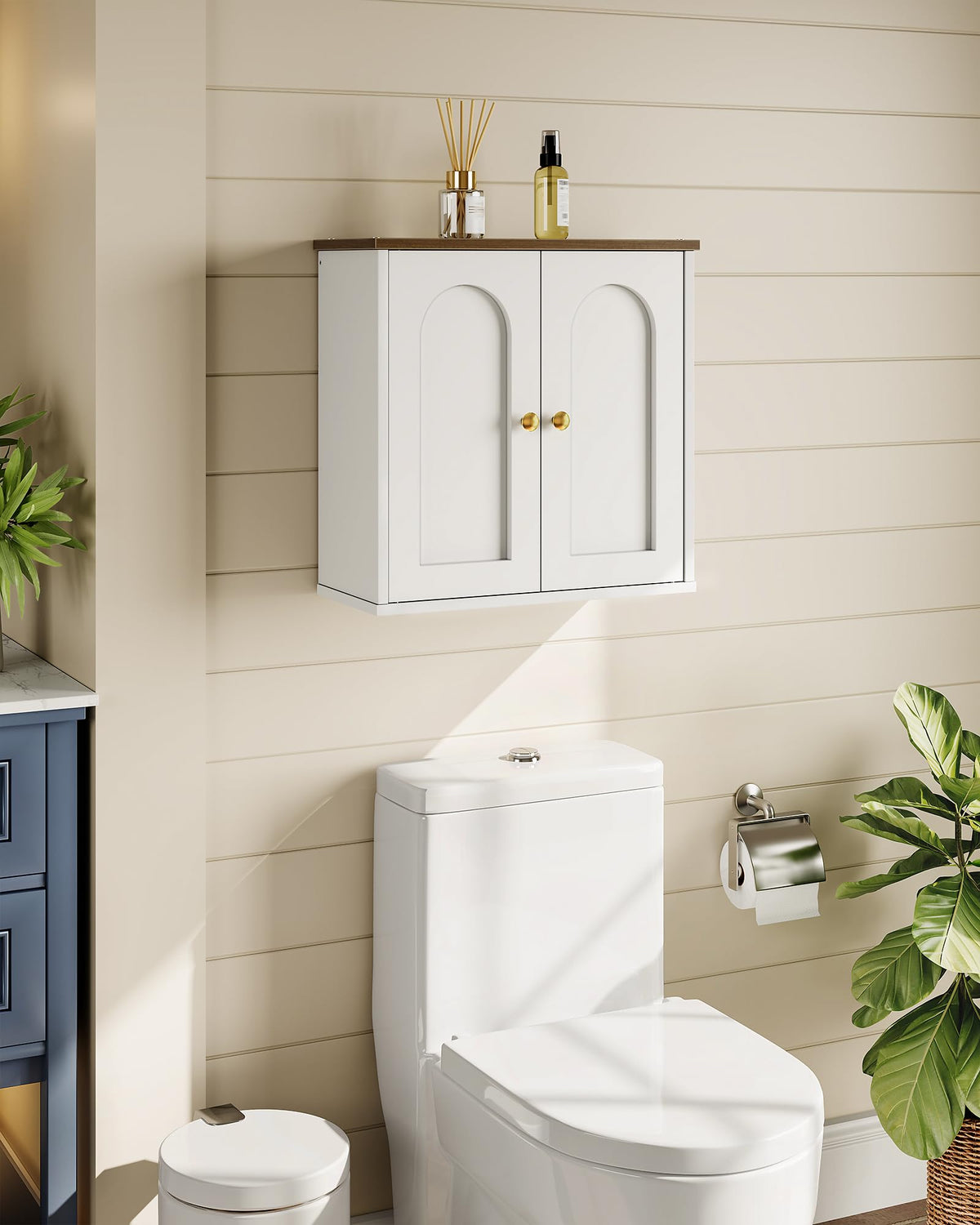 CHOEZON 40 x 18 cm Medicine Cabinet, Bathroom Wall Cabinet with Adjustable Shelf, Modern Farmhouse Wall Mounted Storage Cabinet, White and Walnut