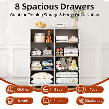 CAIYUN 8 Drawer Dresser, Tall Fabric Chest of Drawers with Wooden Top & Sturdy Metal Frame, Vertical Storage Cabinet for Bedroom, Closet, Nursery