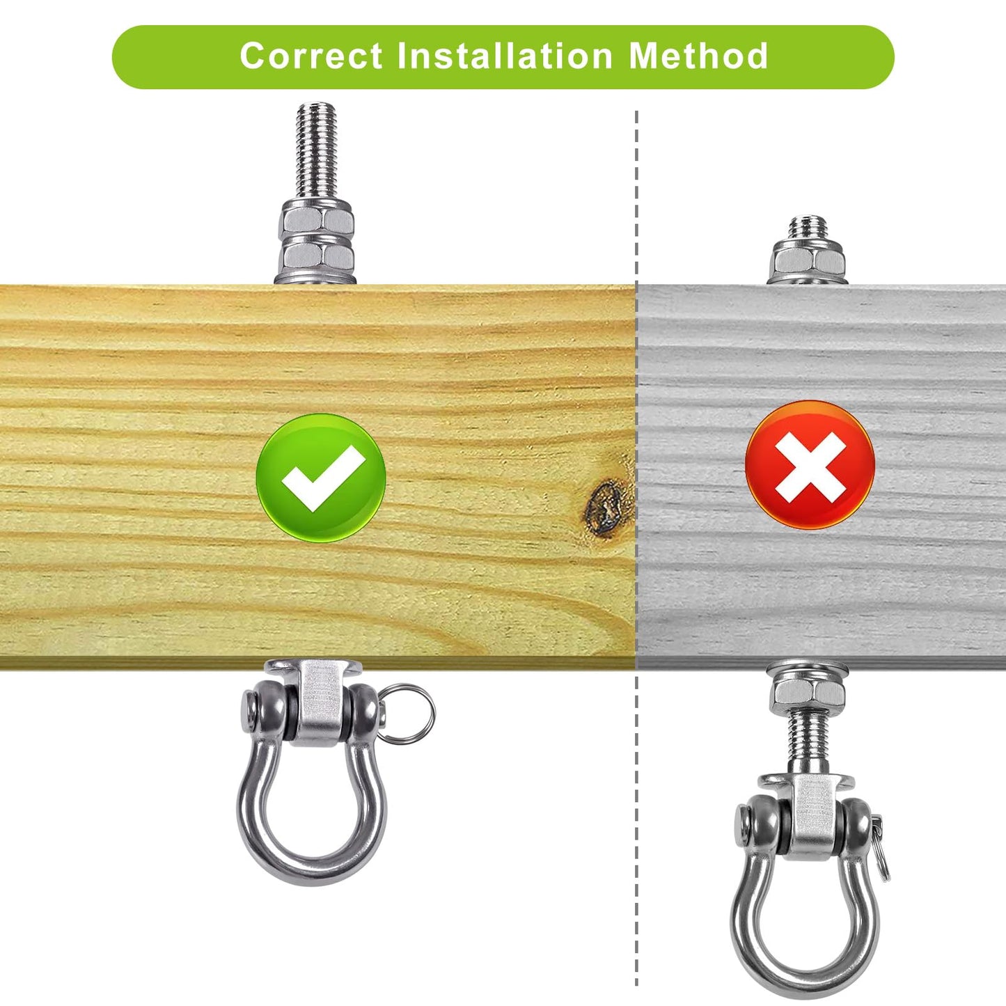 Dolibest 6pcs Swing Hanger with Bearing, Heavy Duty Hammock Hook M10 Hanging Chair Screw Eye Bolt 175mm Swivel Ceiling Beam Mounting Bracket for Yoga