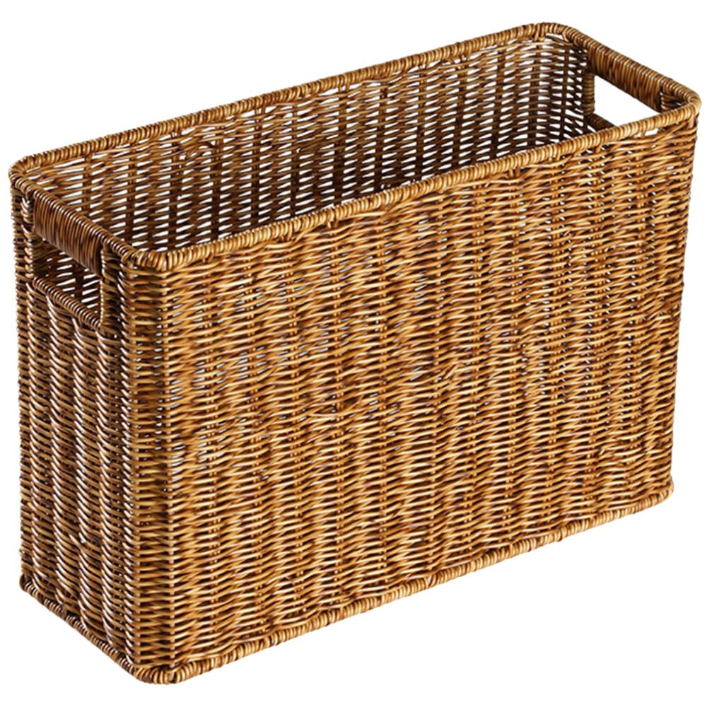 Alipis Wicker Magazine Basket Plastic Rattan Weave Basket Stair Basket Narrow Magazine Holder Newspaper Rack Skinny Storage Bin Organizer Laundry