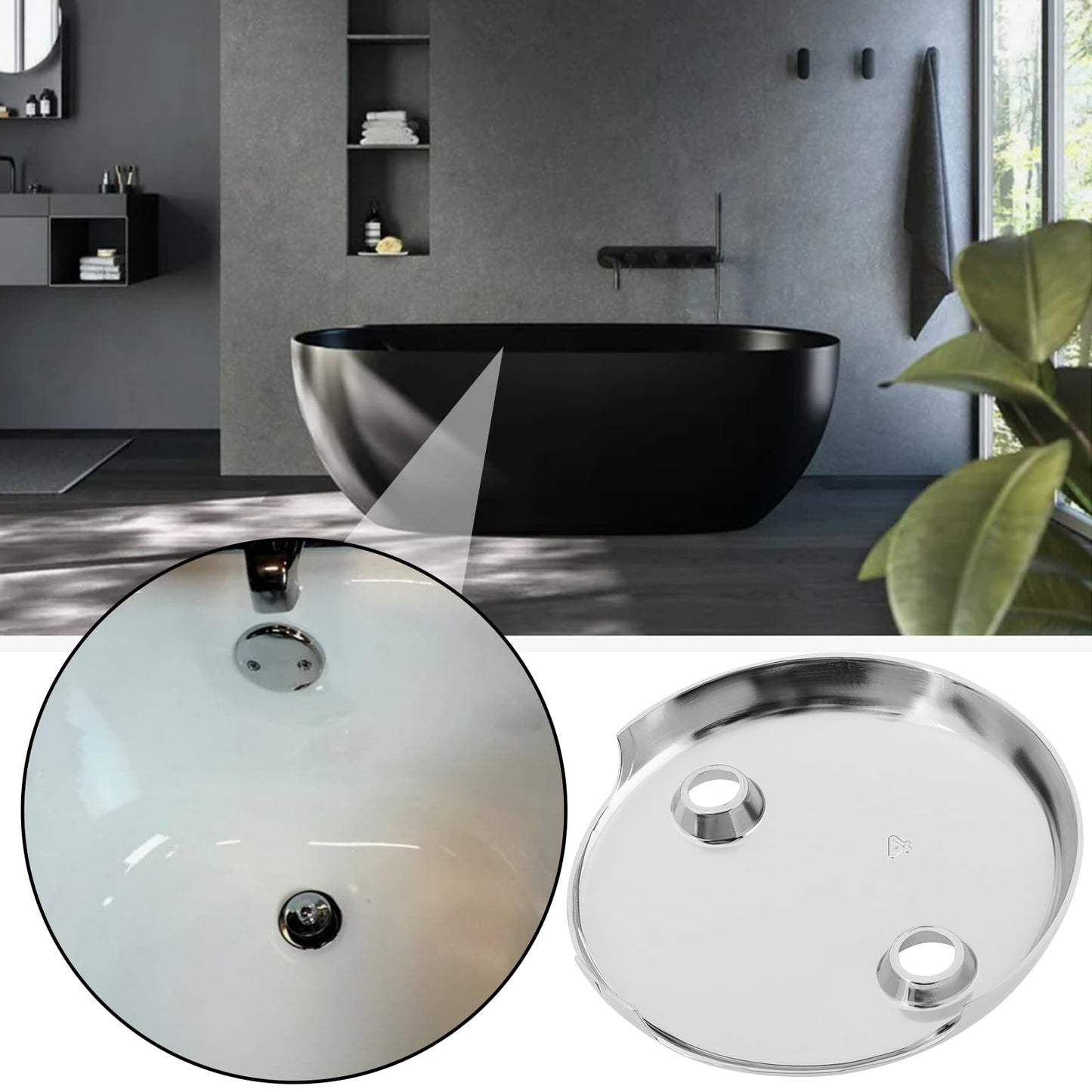 LT Easiyl 1PC Two Hole Bathtub Overflow Faceplate Diameter 81mm Hole Center Distance 50mm with Screw Stainless Steel Bathtub Overflow Drain Cover