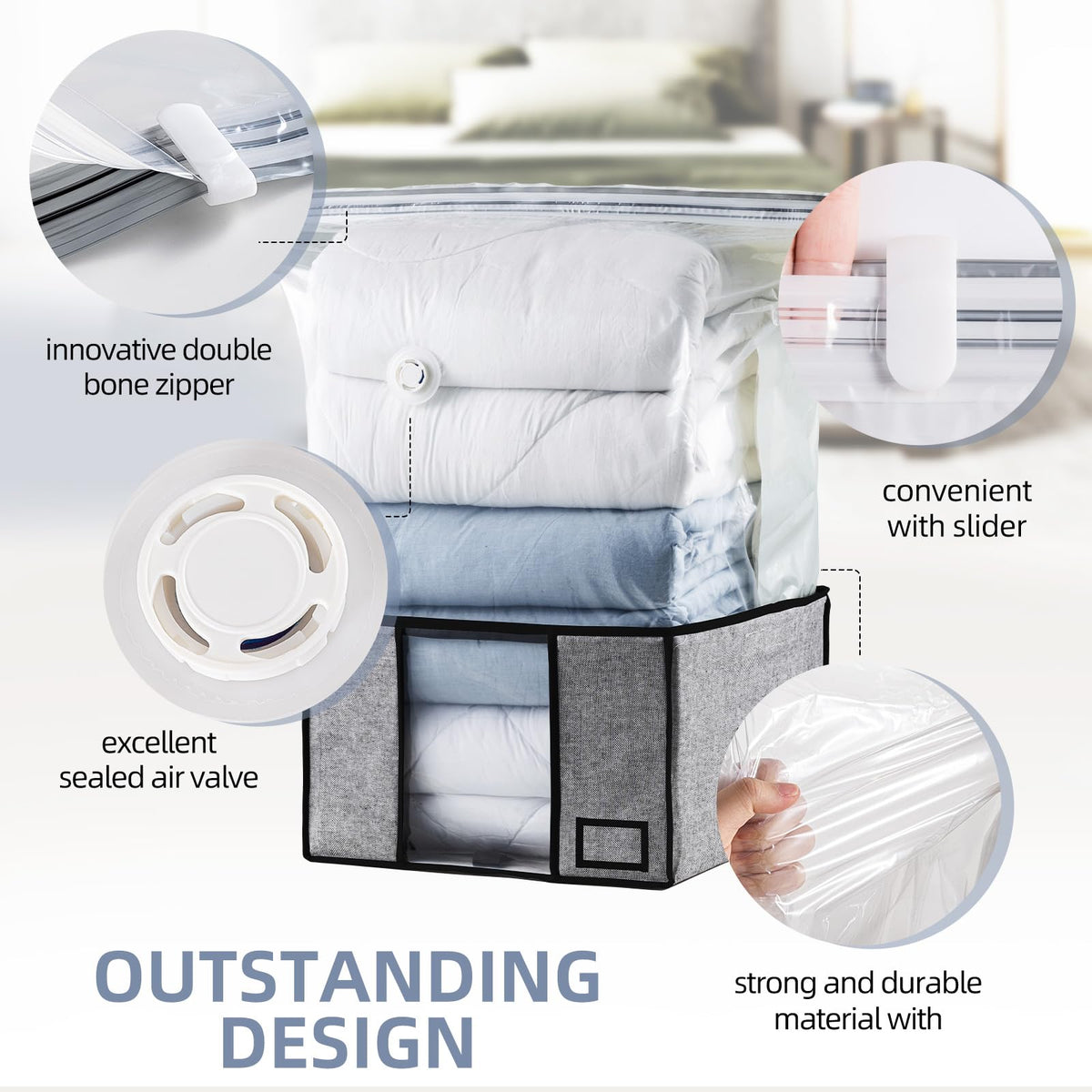 TAILI Vacuum Storage Bag with Box,40x42x25 cm 2 in 1 Space Saver for Duvets