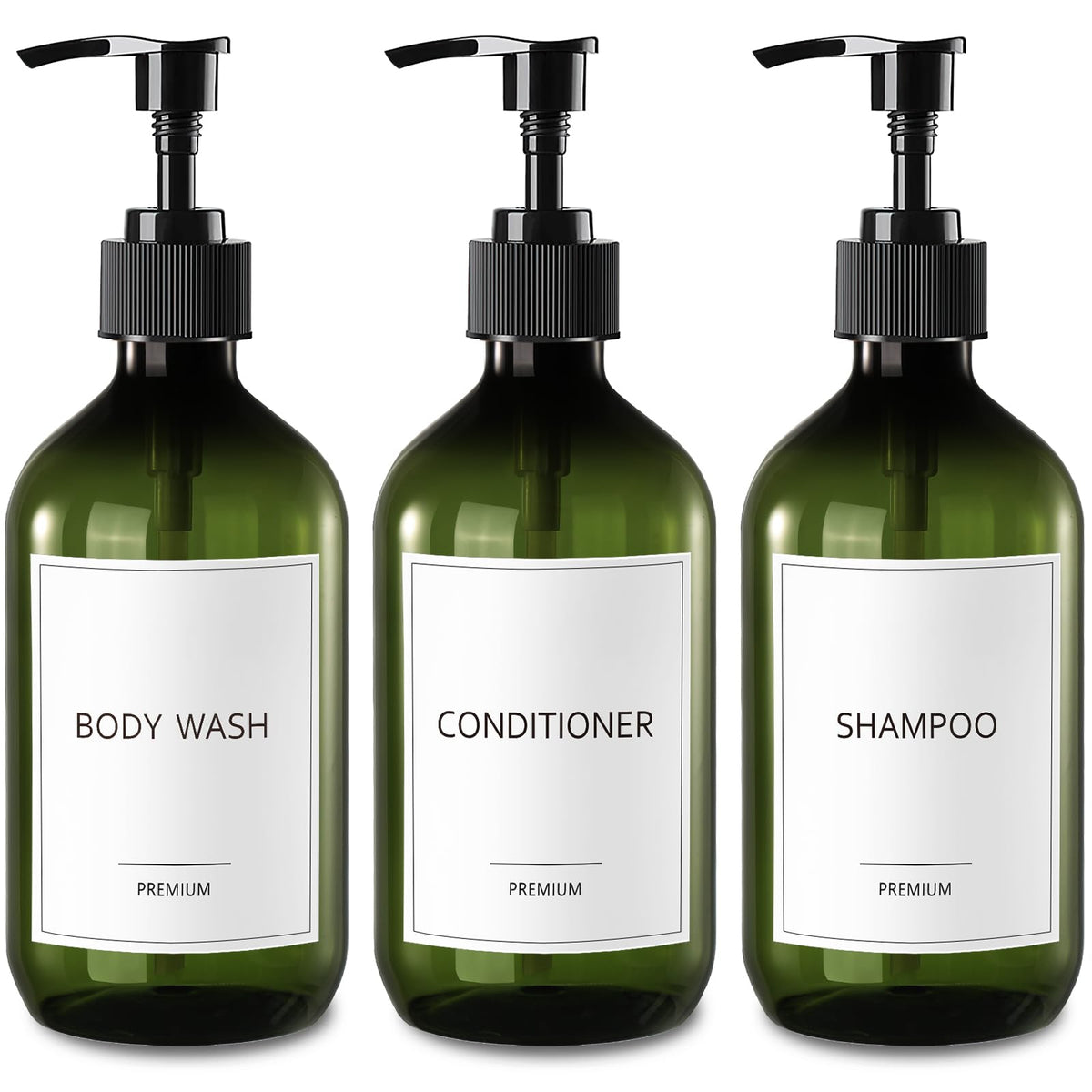 GMISUN Shampoo and Conditioner Bottles, Plastic Green Shower Gel Dispenser