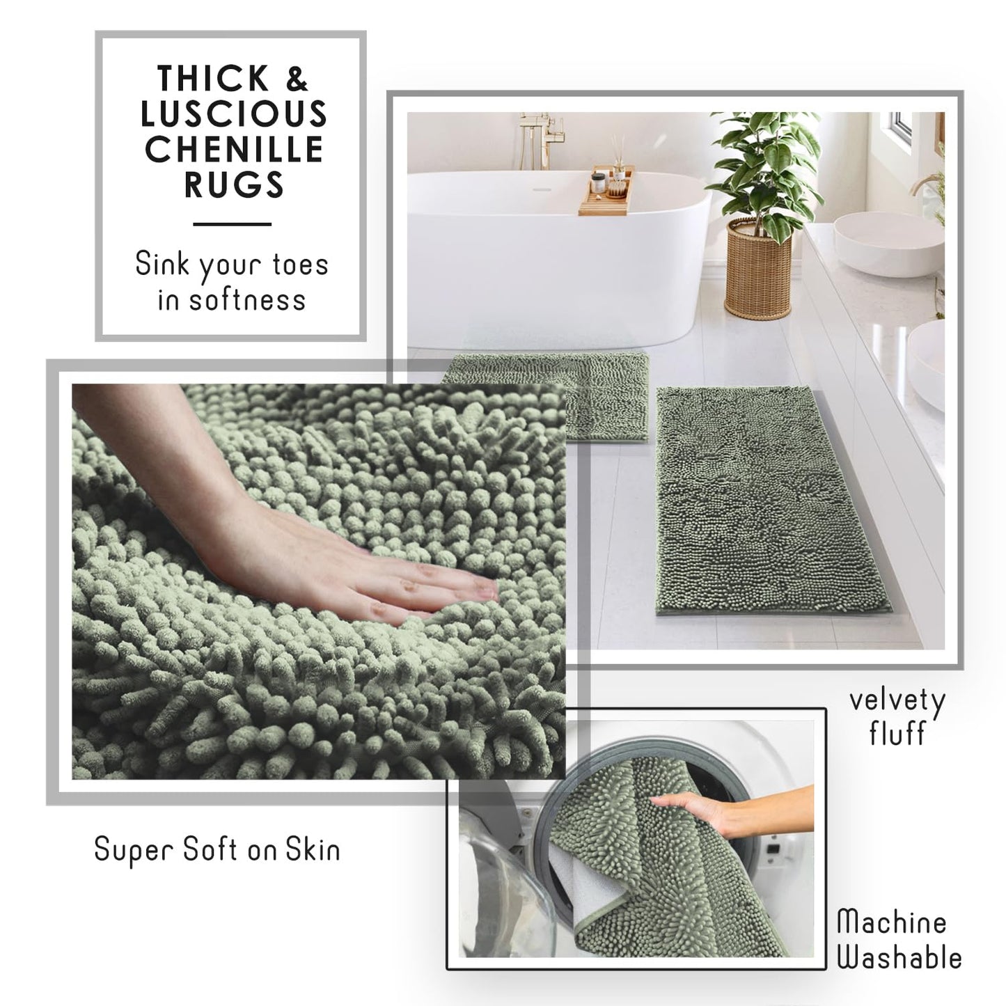 Clara Clark Sage Green Bathroom Set - Bathroom Sets with Shower Curtain and Rugs, 21PC Bathroom Accessory Set