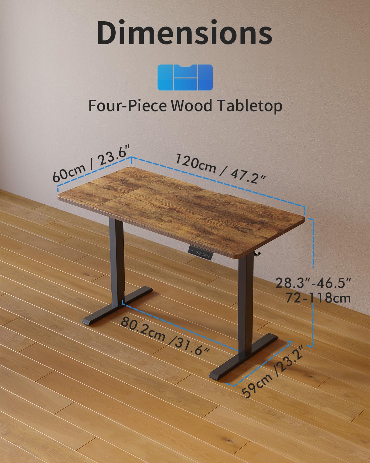 Cubiker Electric Standing Desk 120 x 60 cm, Height Adjustable Sit Stand Desk with Memory Presets, Home Office Computer Desk