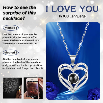 Firestyle Preserved Blue Real Rose with I Love You Necklace in 100 Languages-Eternal Flowers Rose Gifts for Her Women Mum Wife Girlfriend on Christmas