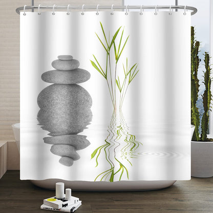 SDOTPMT 60x72inch Basalt Stones Bamboo Leaves Shower Curtain Spa Japanese Theme Zen Meditation Bath Curtain White Background Bathtub Curtain for