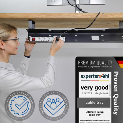Under desk cable tray – Cable management, 15 kg load capacity, Black