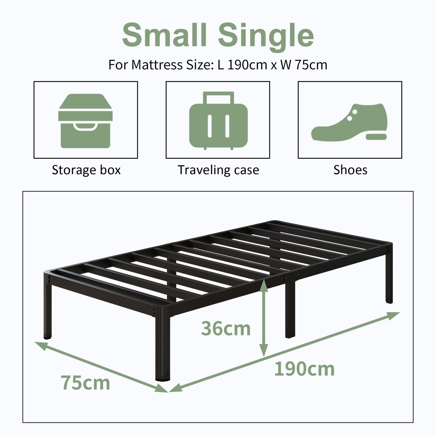Lutown-Teen Small Single Bed Frames 2ft6 with Rounded Corner Legs, Heavy Duty Metal Bed Frame Small Single, Small Single Bed 36 cm High, Noise Free,