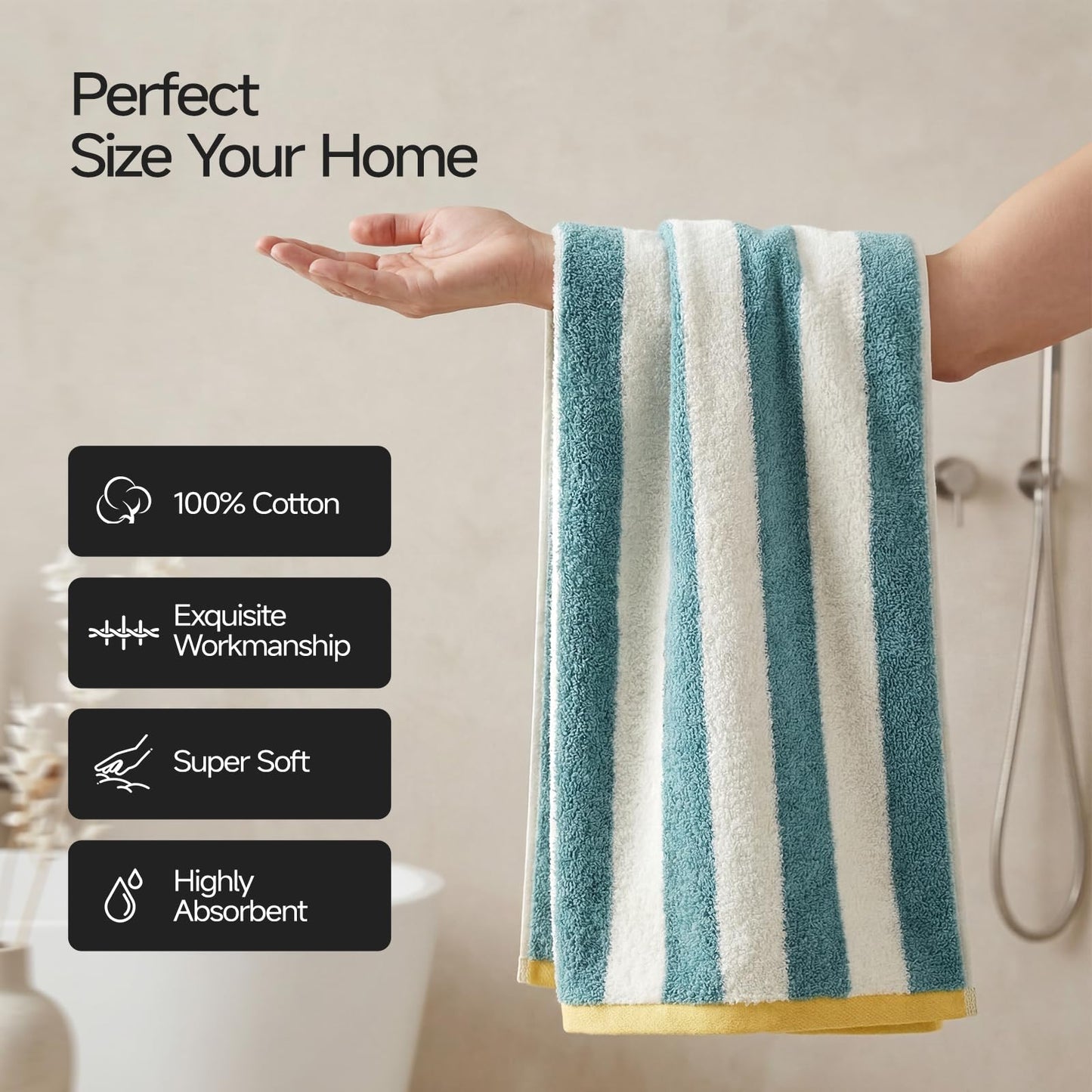 REDKISS 3 Pack Striped Hand Towels for Bathroom - 100% Cotton Decorative Hand Towel Set, 32x72cm, Soft Absorbent and Quick-Dry Towels for Bathroom