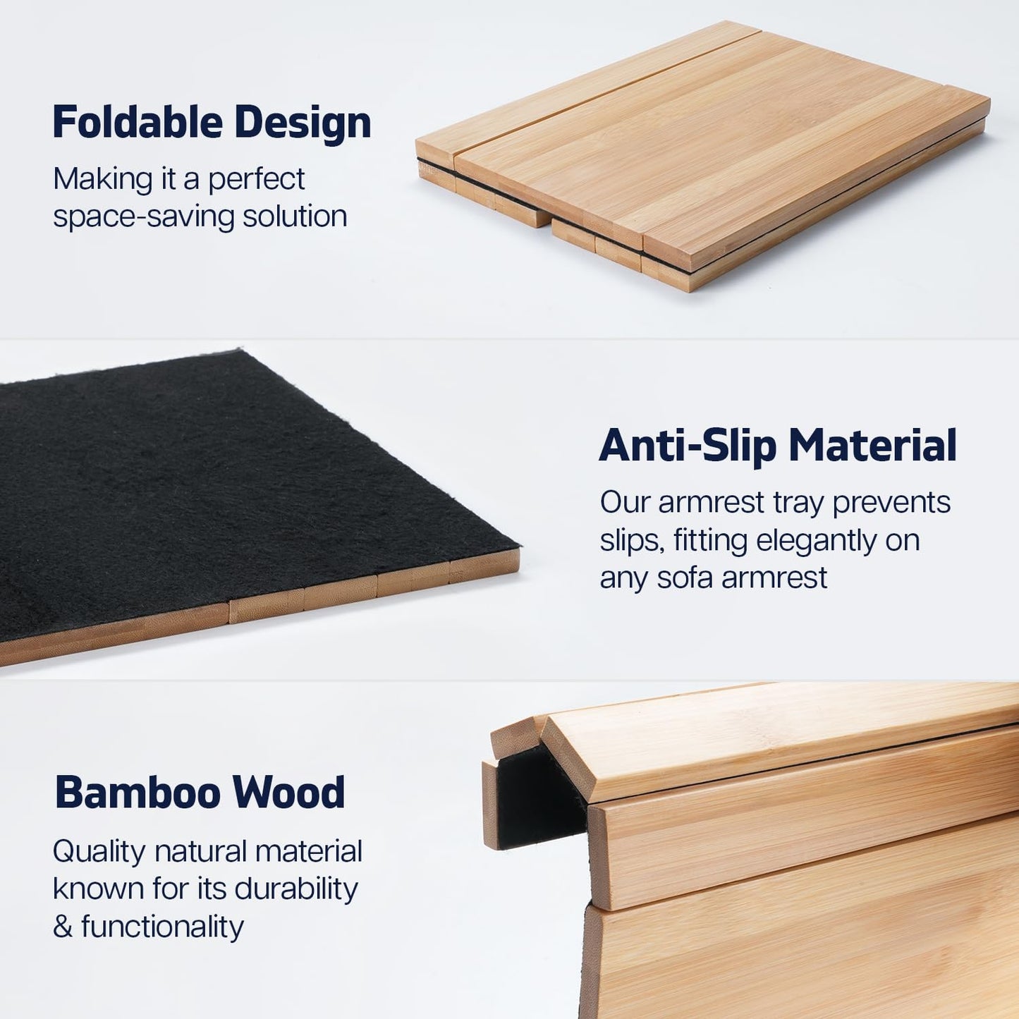 Sofa Arm Tray, Foldable Couch Tray Wooden Armrest Tray, Sofa Tray & Organiser for Drinks, Snack, Magazine, and Remote (Bamboo Wood)