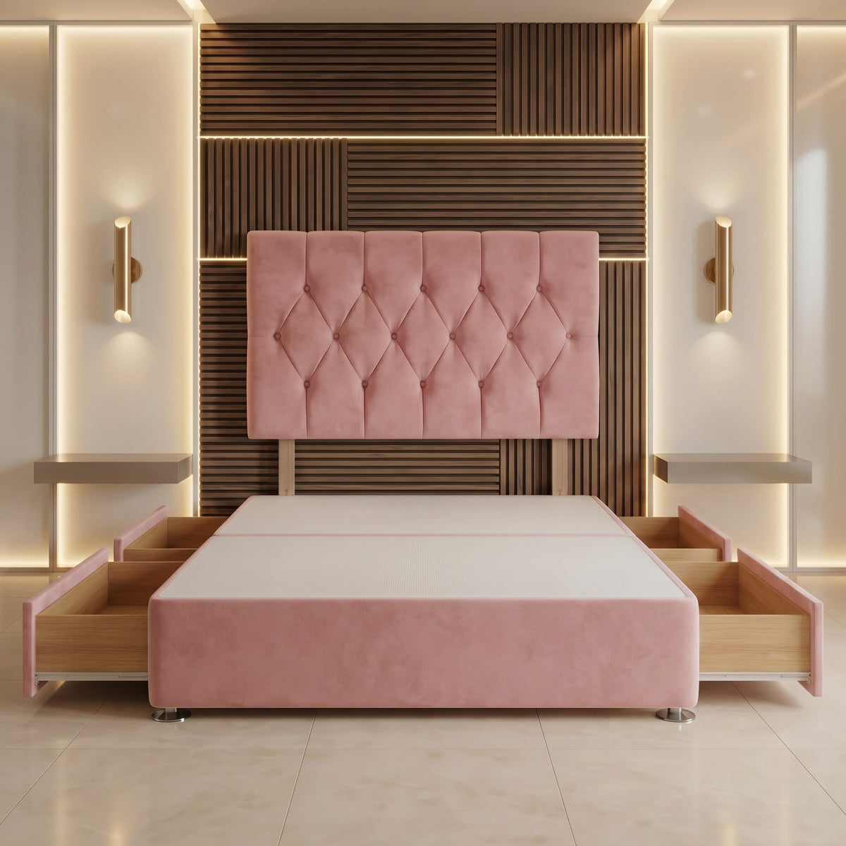 Bed Centre Ziggy Plush Single Divan Base 30" Headboard, Pink, 0 Draw