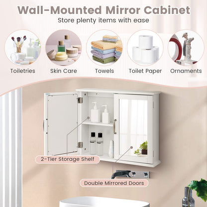 RELAX4LIFE Bathroom Wall Cabinet, Double Door Mirrored Storage Cupboard with Inner Shelf