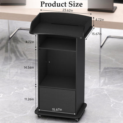 Suuiwau Portable Podium Stand with Adjustable Shelf & Lockable Wheels