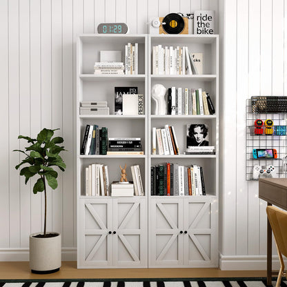 oneinmil Tall Bookshelf, 6 Tier Bookcase with Cabinet Doors, Modern Bookshelves Display Rack, Storage Cabinet for Home, Office, Living Room, White