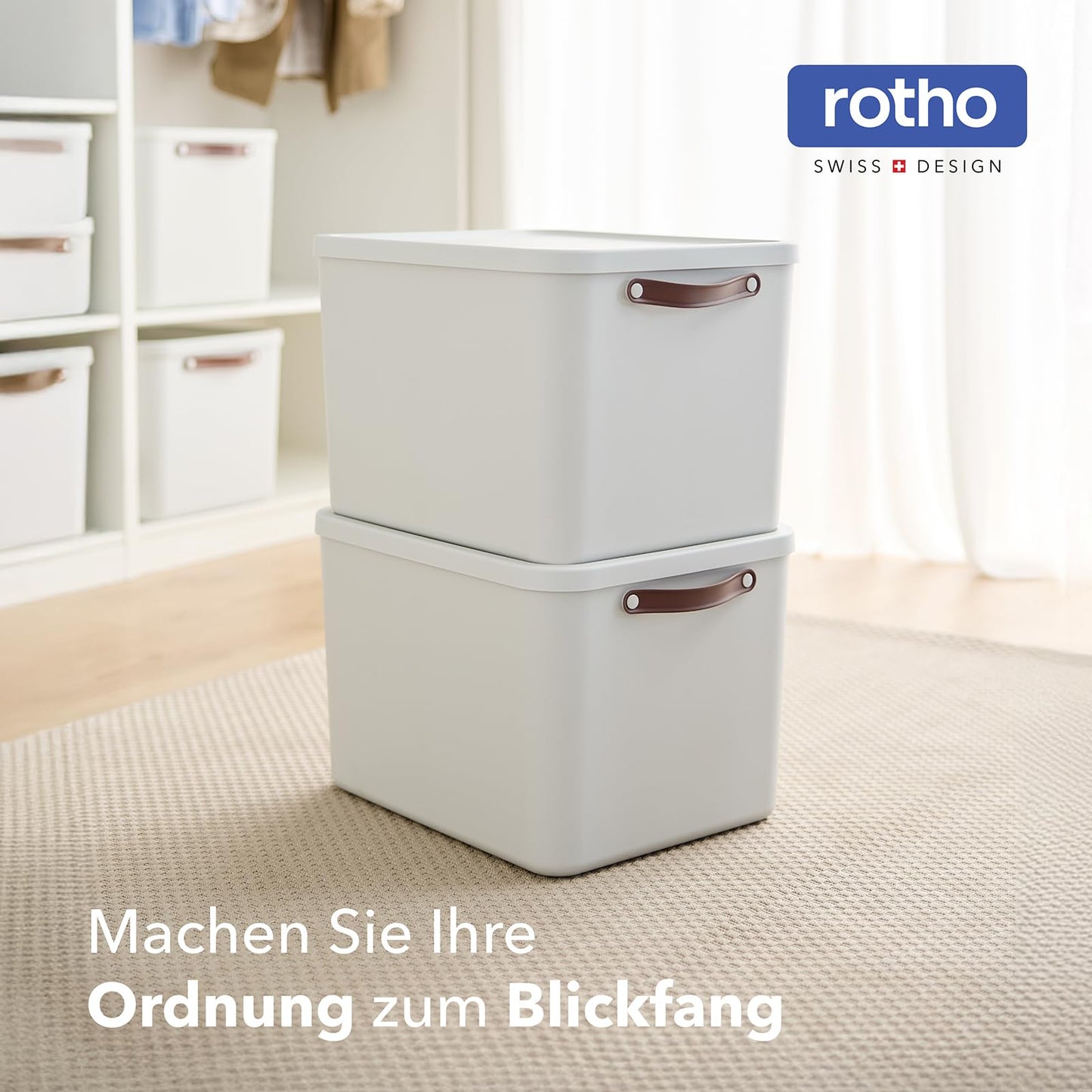 Rotho Maloja Storage Box with Lid 2 x 55 L Stackable Cream White