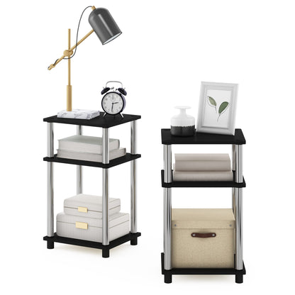 Furinno JUST Side Table Set of 2, 3-Tier End Tables, Open Shelves Night Stand, Nightstand, Toolless Assembly, for Living Room, Bedroom