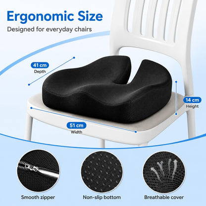 GOOGO Extra Large Coccyx Cushion, Ergonomic Memory Foam Seat Cushion for Tailbone Pain Relief, with Contoured Support