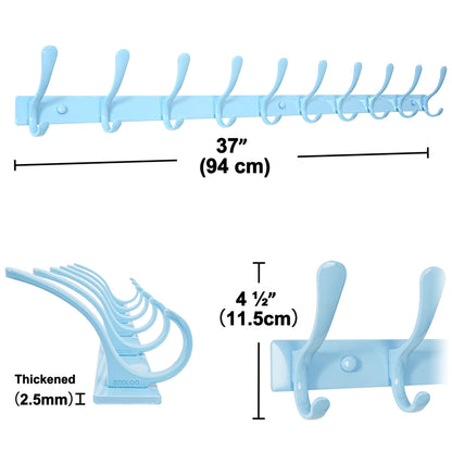 SKOLOO Coat Rack Wall Mounted - 10 Hooks, Pack of 2, Heavy Duty, Stainless Steel, Metal Wall Coat Hanger, Sturdy Wall Hooks for Hanging Coat, Jacket