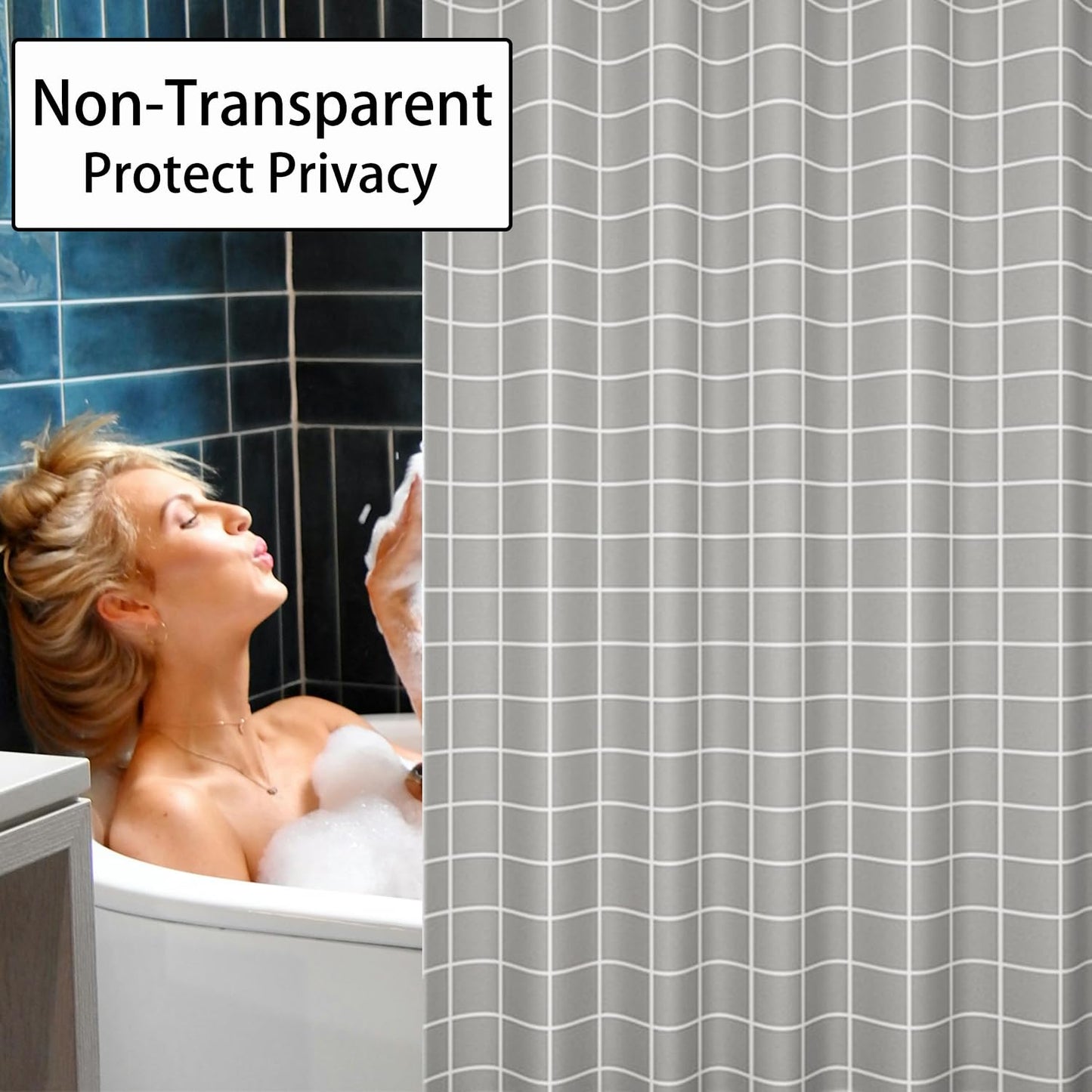 zhaoyeqing Grey Shower Curtain - 180 x 200 cm - Shower Curtain for Bathroom - Mould Proof and Mildew Resistant Washable Bathroom Curtains