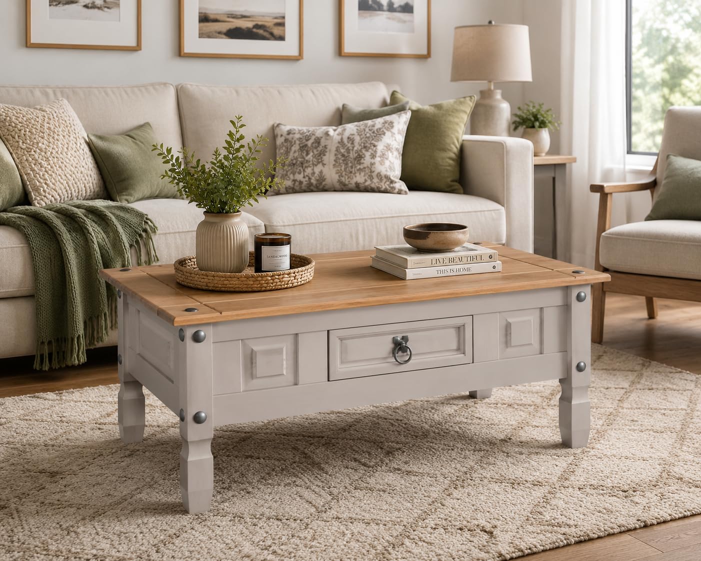 Corona Grey Coffee Table 1 Drawer Solid Mexican Pine Wood