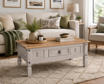 Corona Grey Coffee Table 1 Drawer Solid Mexican Pine Wood