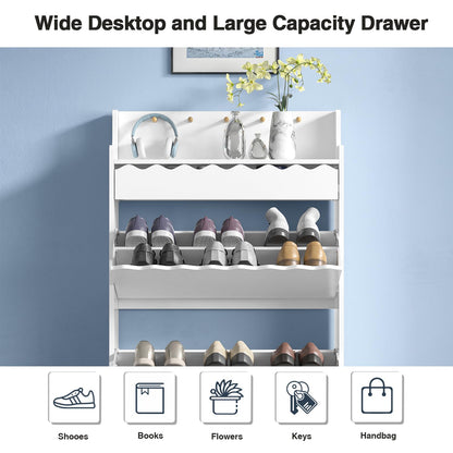 Skokliz Shoe Cabinet with Drawer, Wooden Shoe Storage Unit with 2 Pull-Down Drawers