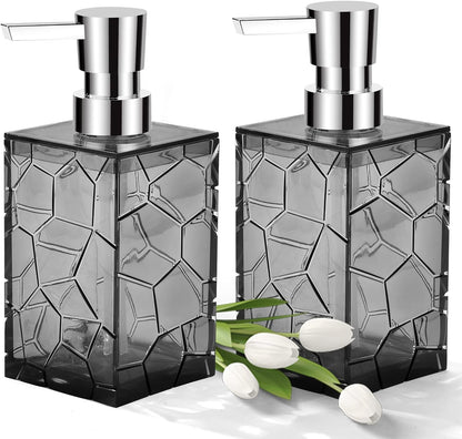 2 Pack Hand Soap Dispenser Set, Clear Acrylic Plastic Liquid Pump Bottles Refillable Lotion Dispenser for Bathroom Decor Kitchen College Dorm (Gray)