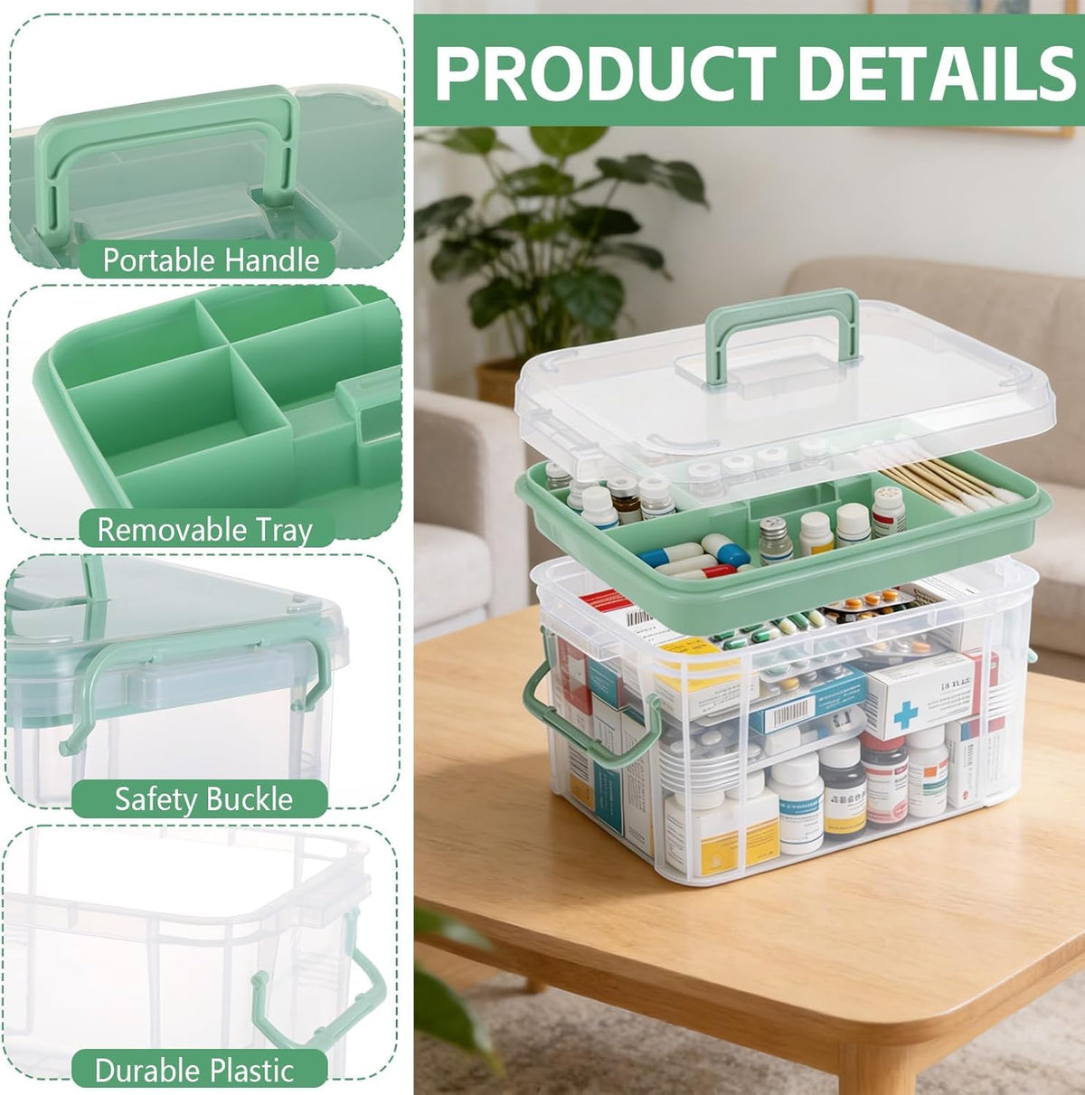 Chililon Medicine Storage Box,Household MedicineStorage Box Organiser,Double Layers Multi Grid Medicine Box,Portable with Lid Medication Storage Box
