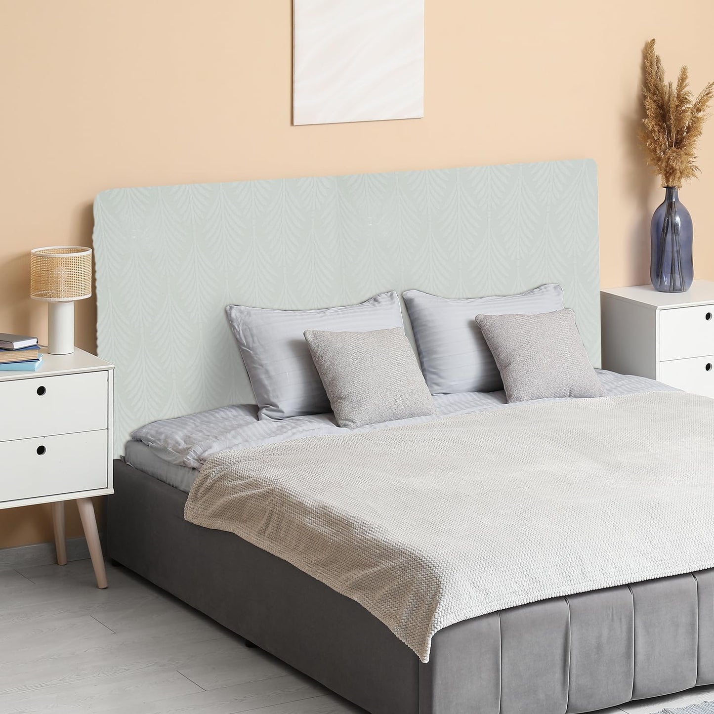 sourcing map Bed Headboard Slipcover, 150cm Jacquard Fabric Stretch Protector Covers, Dustproof Cover for Queen Size Headboard Bedroom Decor