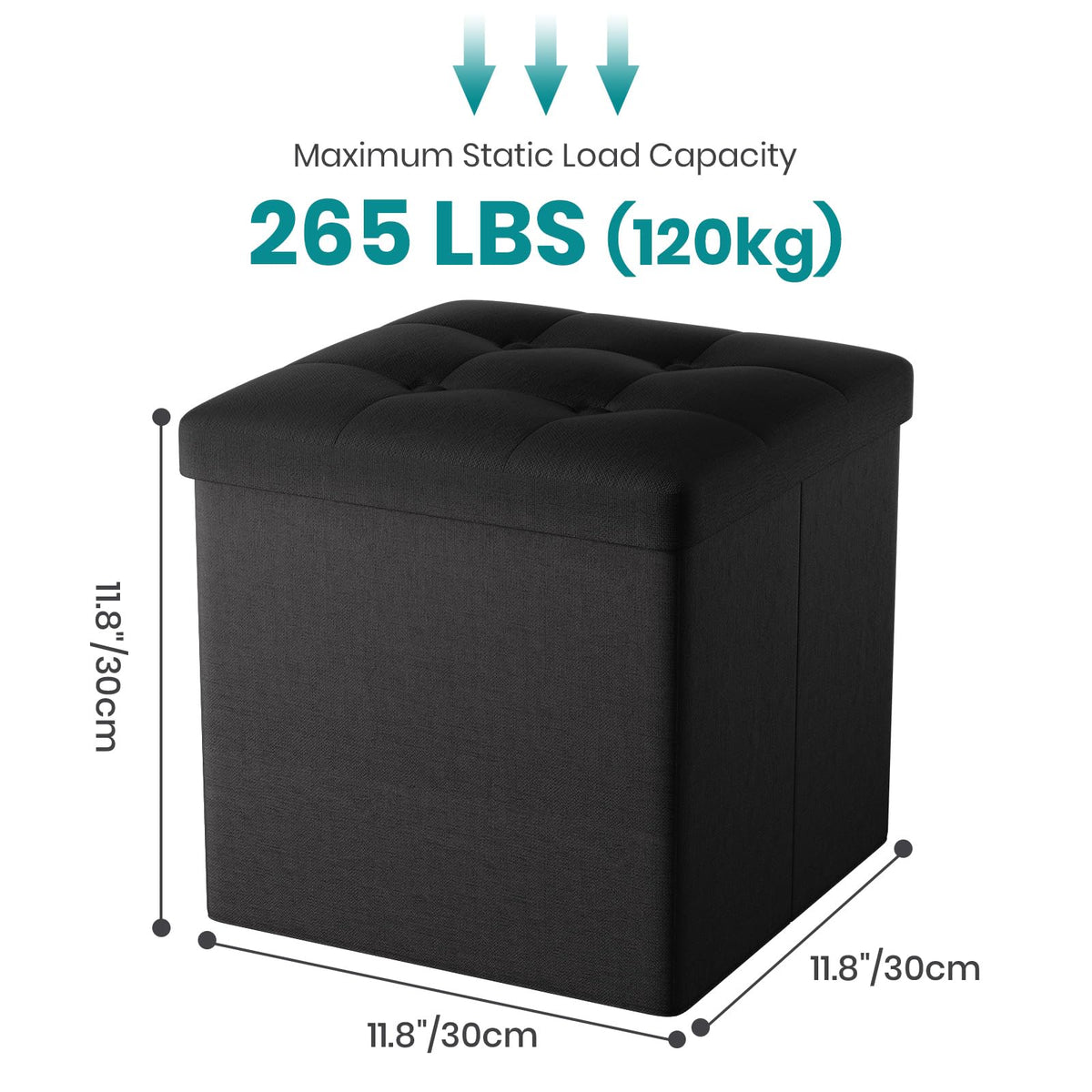 Oak & Tea Storage Ottoman, Foldable Storage Bench, Small Footrest, Cube Storage Unit, 3 Storage Boxes with Lid, Footstool