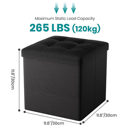 Oak & Tea Storage Ottoman, Foldable Storage Bench, Small Footrest, Cube Storage Unit, 3 Storage Boxes with Lid, Footstool