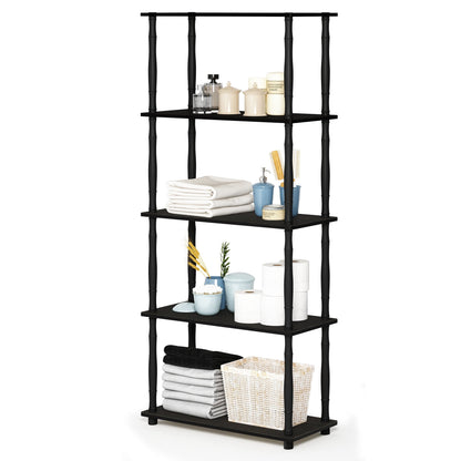 Furinno Turn-S-Tube Toolless Assembly 5-Tier Black Book Shelf, Corner Shelf, Open Shelves, Classic Tubes, for Organization and Storage, Living Room
