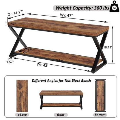 IBF Shoe Storage Bench Entryway shoe Benches for Hallway 120cm Rustic Brown