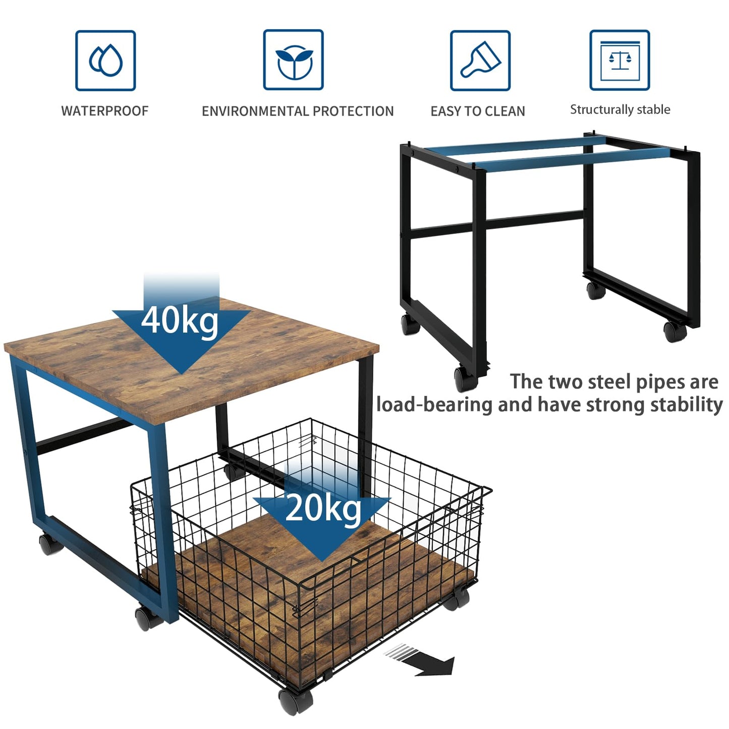 PUNCIA Mobile Mini Fridge Stand with Large Capacity Storage Portable Refrigerator Table with 4 Lockable Wheels Appliance Platform Table with Drawer