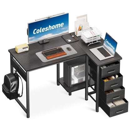 Coleshome Small Corner Desk with Drawers for Home Office, 100x70 cm, Black