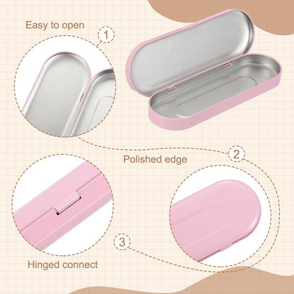 sourcing map 4Pcs Metal Tin Box Container, 6.9x2.4x0.7 Oval Empty Hinged Lid Box with Self Adhesive Colored Sticker
