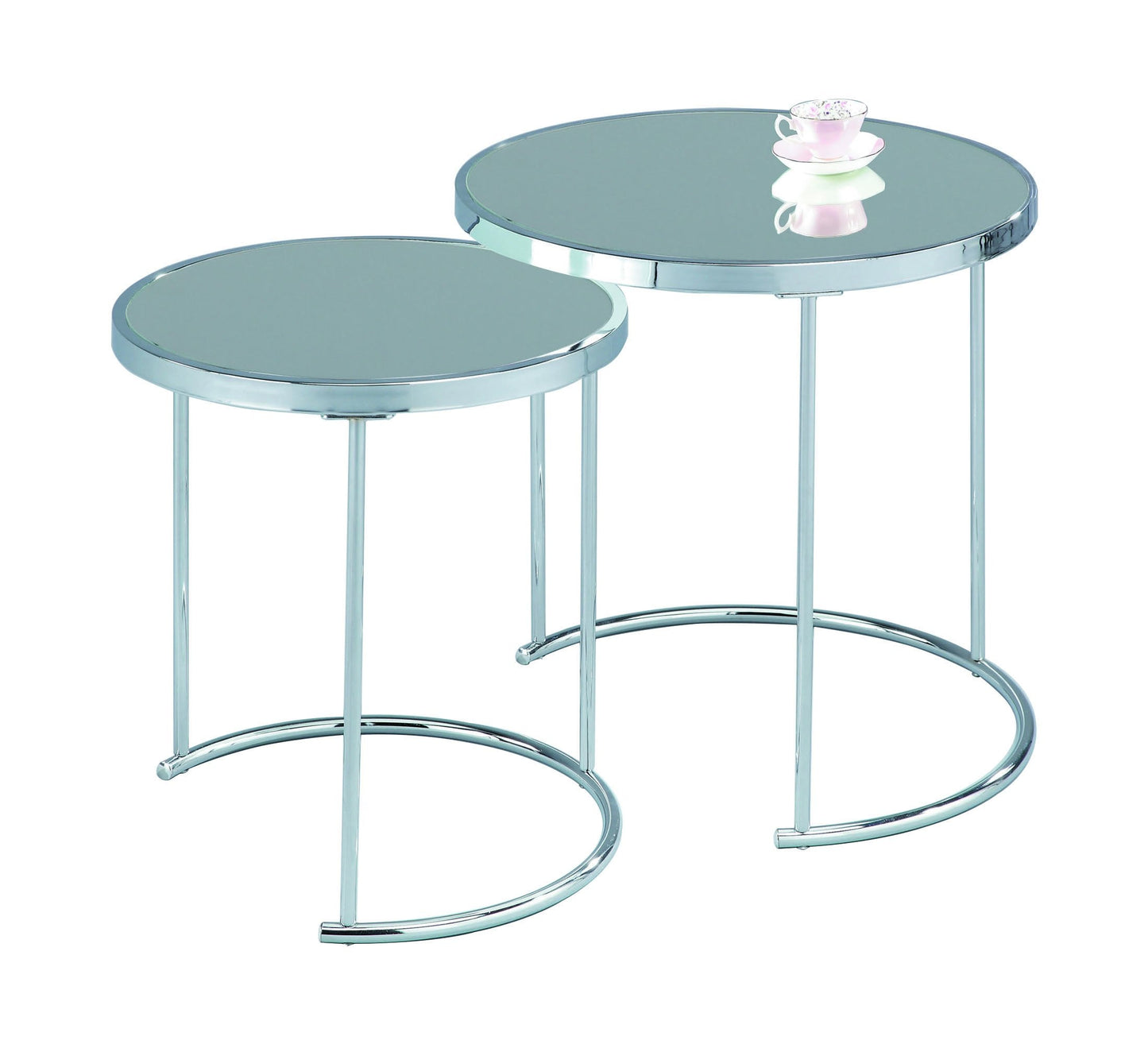 ASPECT Visio Set of 2 Round Nesting Table Top Frame, Mirror/Chrome, 50x50x50 cm, GNT09CH/MR