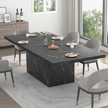 HSH Dining Table Modern Rectangle Kitchen Dinner Table 180cm Black Marble