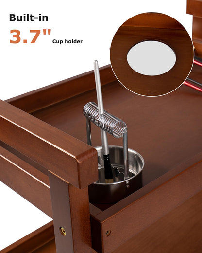 DJAR Rolling Art Cart with Silicone Pad, Solid Beech Wood Utility Cart with Caster Wheels, for Adults, Artists (Walnut, Basic)